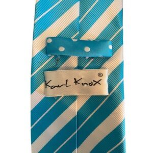Karl Knox Mens Turquoise White Diagonal Striped Necktie Polka Dot Loop